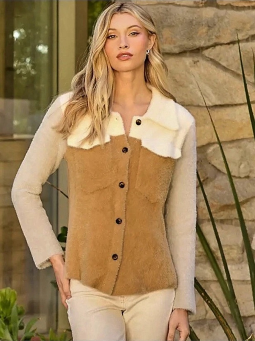 BLANKNYC Two Tone Sherpa Suede Jacket Brown & Cream